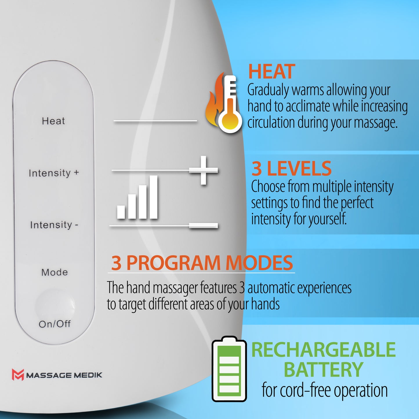 Massage Medik Cordless Acupressure Compression Therapy Hand Massager - With Heat